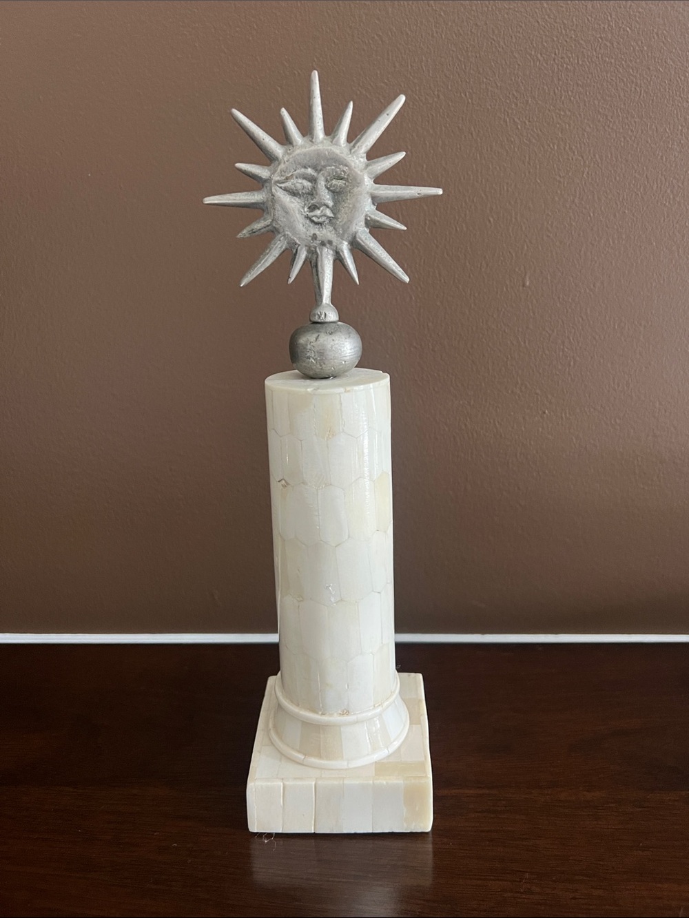 Sunburst Sculpture Column in Cream and Silver - Decorative Home Art
